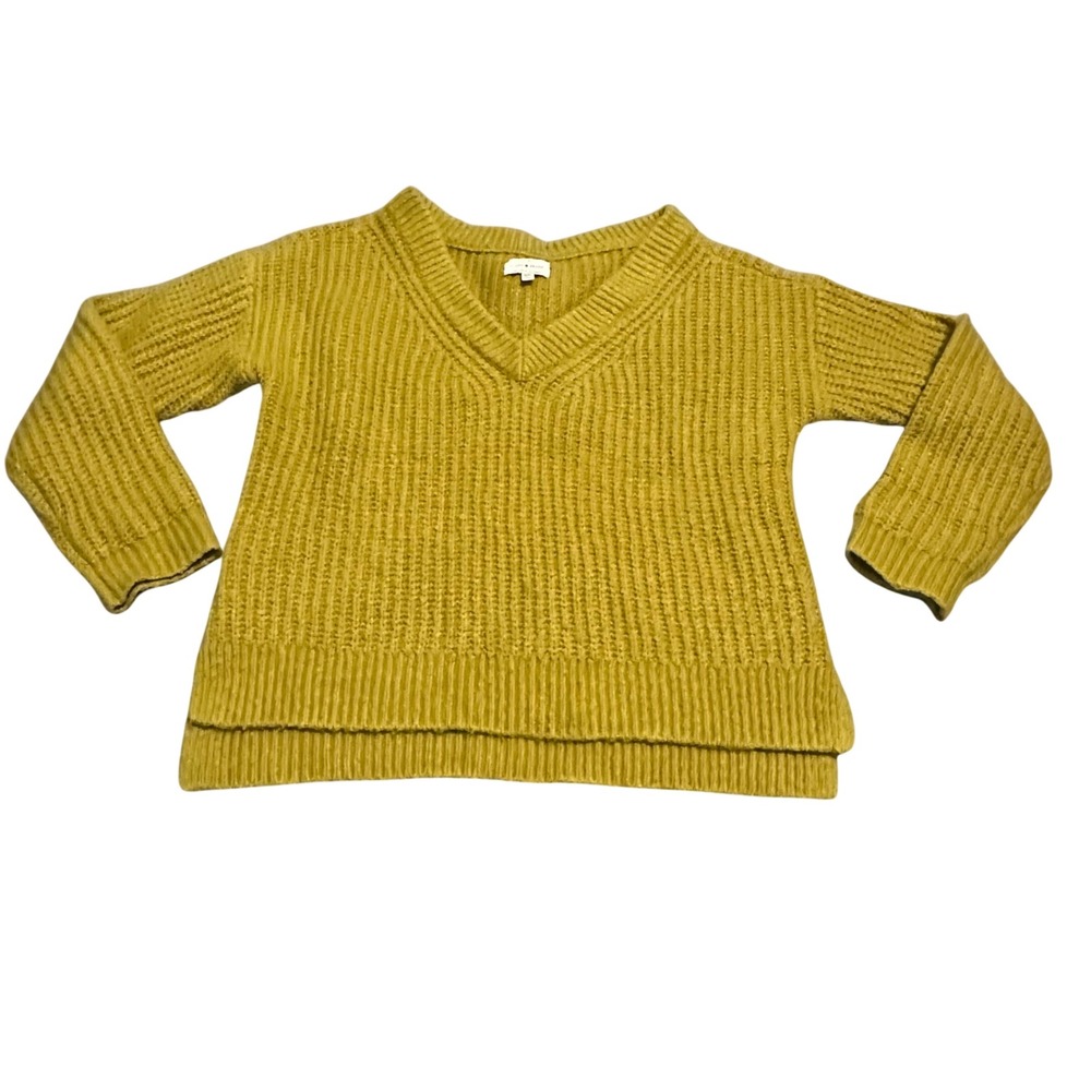 Lucky Brand Womens Mustard Yellow Shaker Knit V-Neck High-Low Sweater Medium